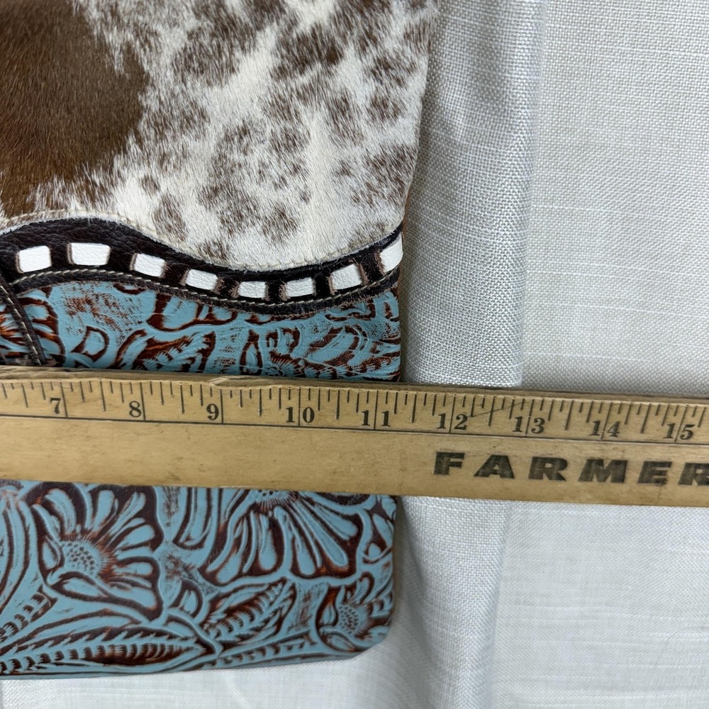 Myra Bag Crossbody Bag Womens Medium Brown Cowhide Fur Trim Floral Western - Picture 4 of 10